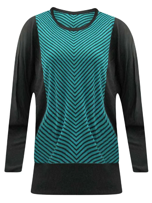 Chevron Striped Crew Neck Sweater With Dolman Sleeves