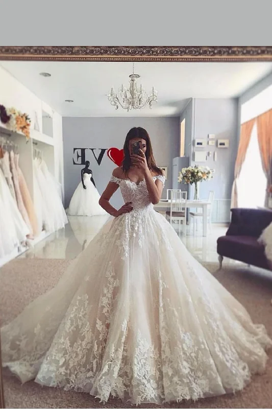 Off-the-shoulder Ivory Lace Dresses for Wedding 2020 vestido de novia