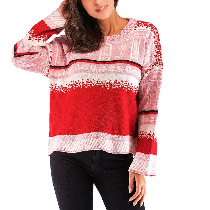 Casual Print Long Sleeve Crew Neck Wholesale Sweaters