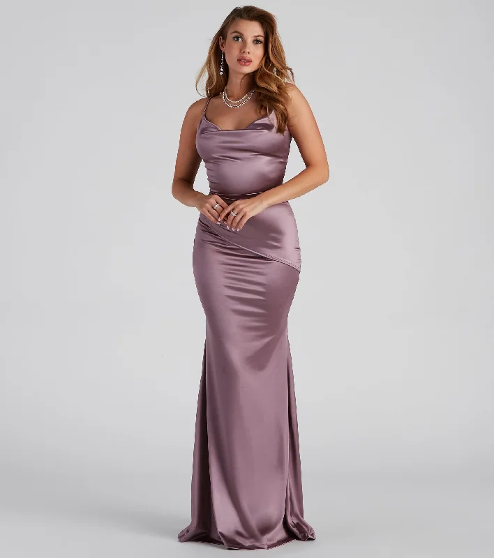 Maizie Formal Satin Cowl Neck Dress