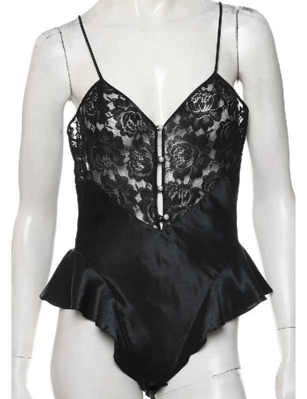 Black 1990s Lace Bodysuit - L