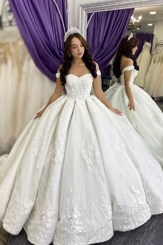 Princess Floral Lace Ball Gown Wedding Dress Off-the-shoulder