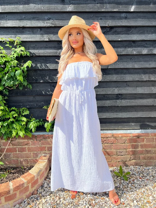 White Santorini Bardot Maxi Dress