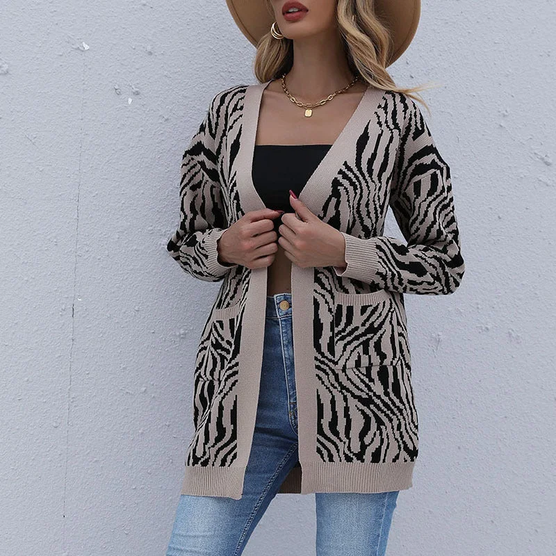 Fashion Casual Long Sleeve Leopard Print Wholesale Cardigan