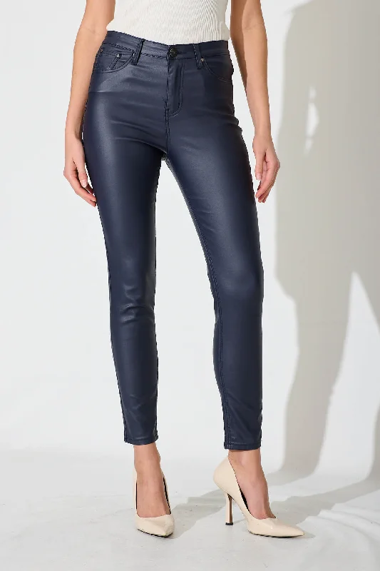 Merley Skinny Pants In Navy Leatherette