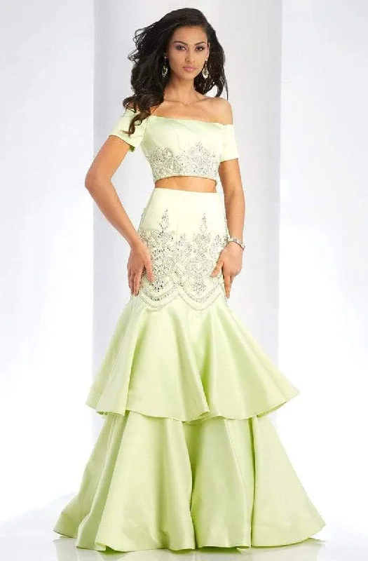 Clarisse - 4915 Off-Shoulder Two-Piece Tiered Trumpet Gown