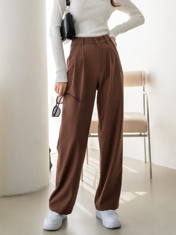 Casual Plain Pocket High Waist Long Women Pants