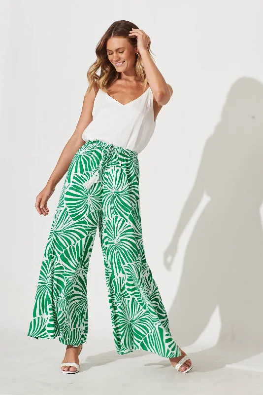 Lucia Pant In Green And White Palm Print