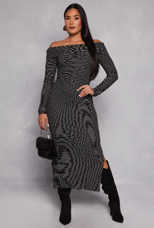 Almost Famous Striped Off the Shoulder Maxi Dress