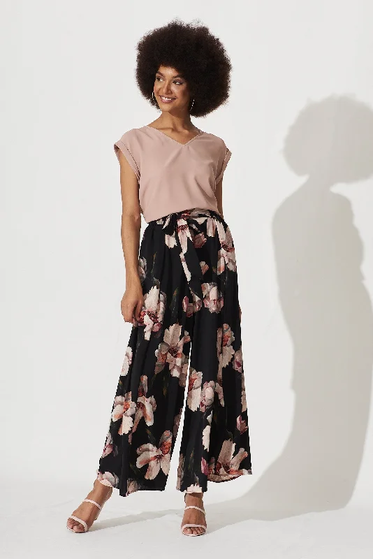 Page Pants In Black With Vintage Blush Floral