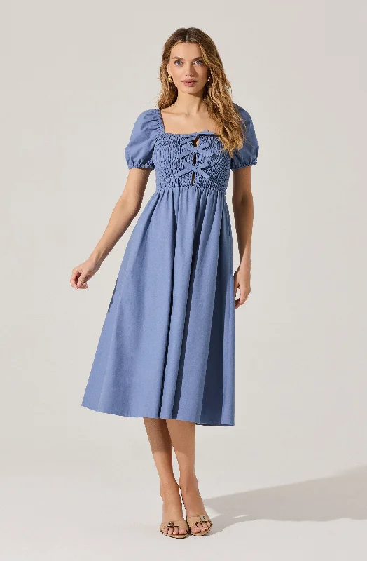 Smocked Bow Midi Dress