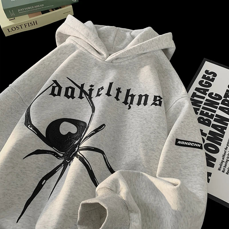 Vintage Hip Hop Stylish Spider Pattern Hoodie