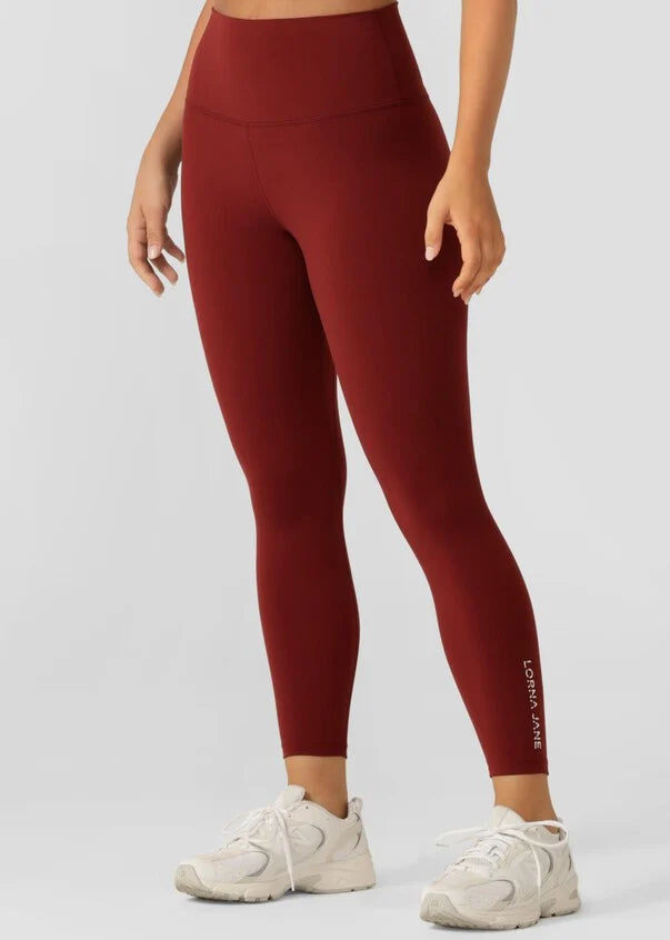 Lorna Jane Hi-Fold Lotus Ankle Biter Leggings - Merlot