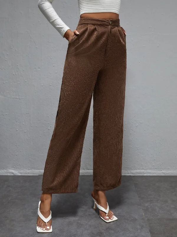 Elegant Plain Zipper High Waist Cropped Women Pants