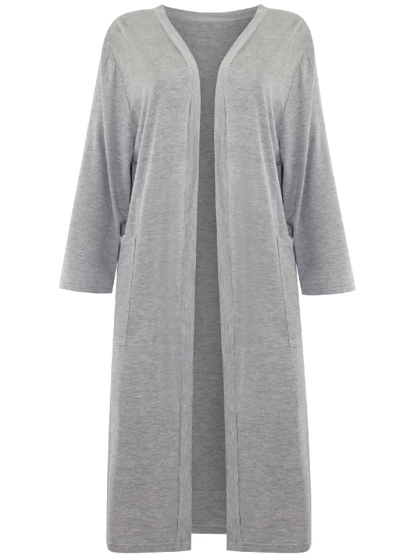 Long Open Front Lightweight Jersey Knit Cardigan