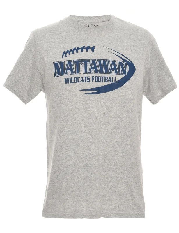 Gildan Mattawan Grey & Navy pRINTED Sports T-shirt - M