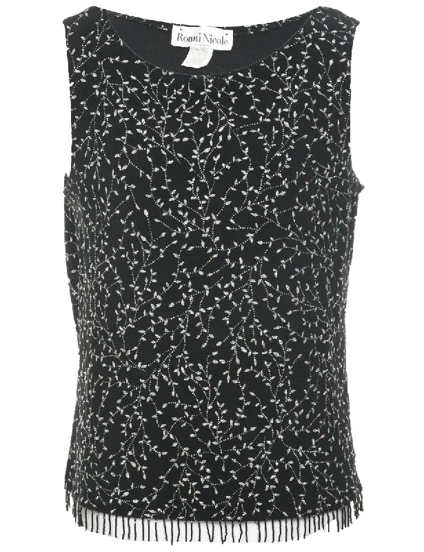 Black & Silver Sparkly Evening Top - M