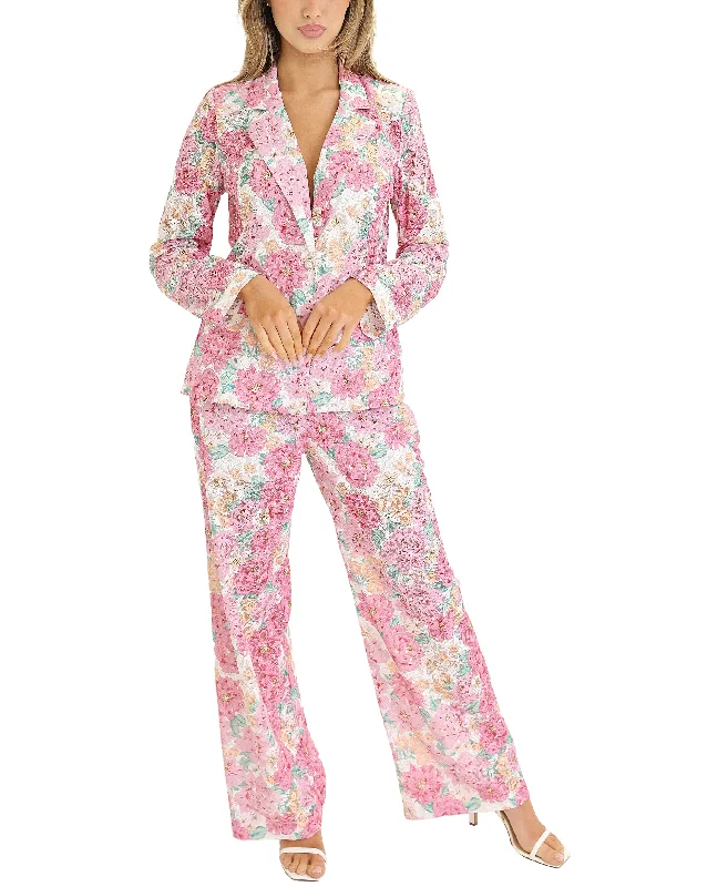 Floral Lace Blazer & Pants Set- 2 Pc Set