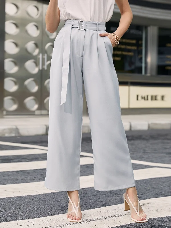 Elegant Plain Pocket High Waist Long Women Pants