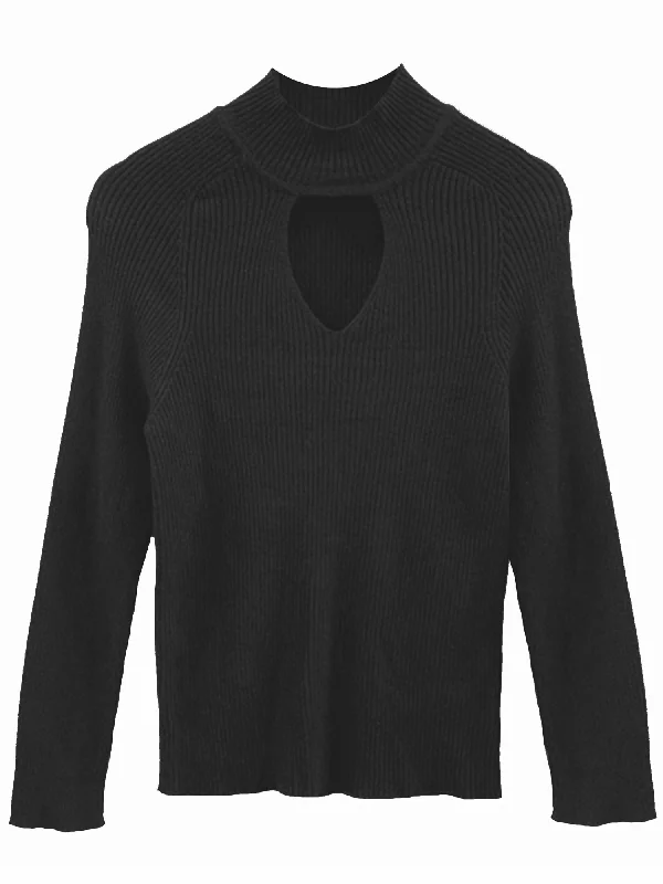 Black Ribbed Knit Sweater With Keyhole Size Medium