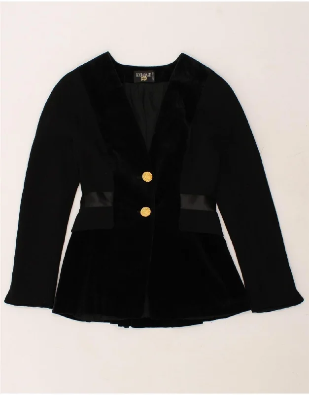 VINTAGE Womens 2 Button Blazer Jacket IT 44 Medium Black Wool