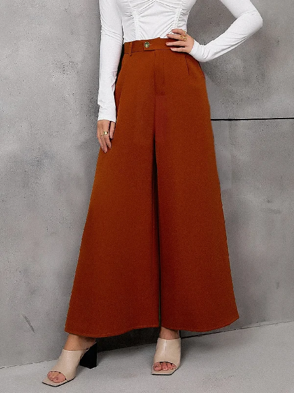 Elegant Plain Zipper High Waist Long Women Pants