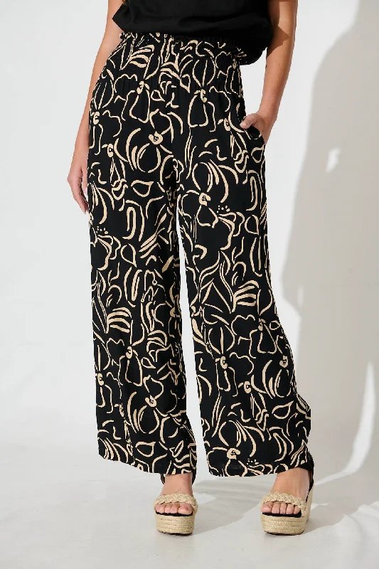 Asher Pant in Black with Beige Swirl Print