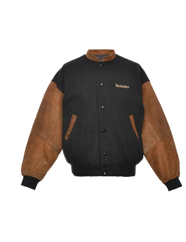 Black & Brown Two-Tone Varsity Jacket - L