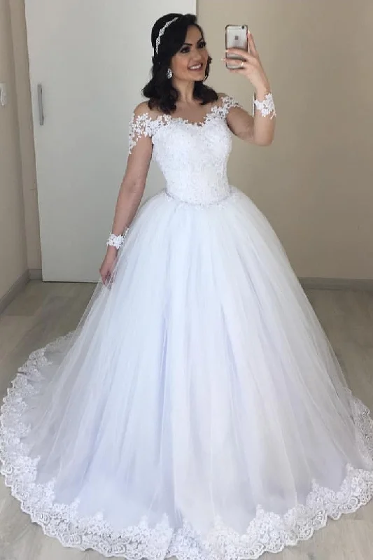 White Tulle Lace Wedding Dresses with Sleeves 2020 New In