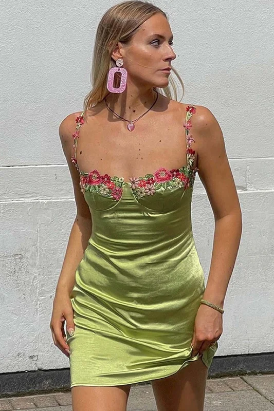 TastyHottie - Floral Embroidery Solid Color Cami Dress