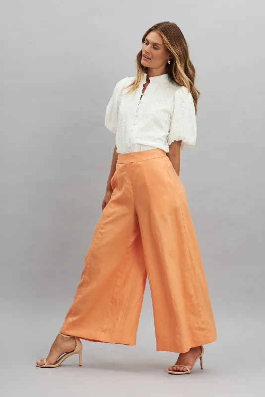 Noelle Pant In Orange Pure Linen