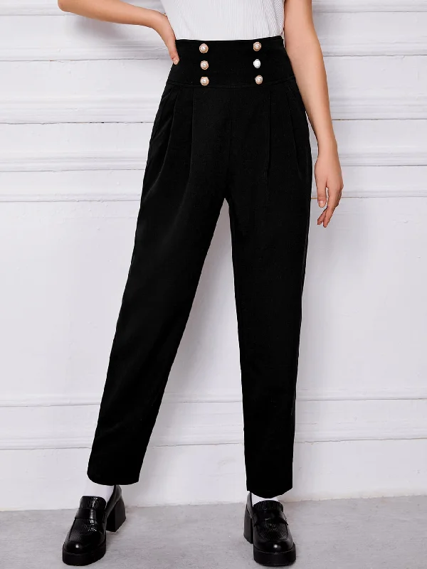 Elegant Plain Zipper High Waist Long Women Pants