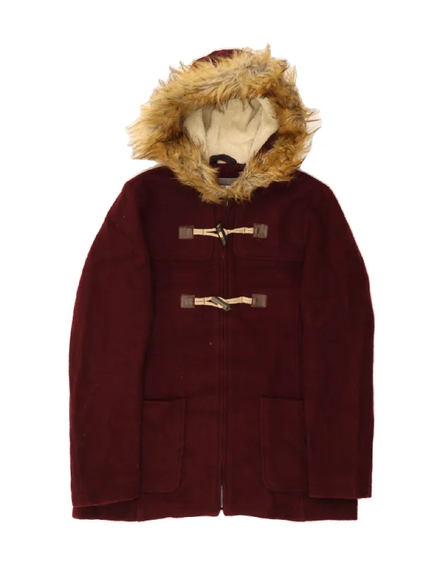 FAT FACE Womens Hooded Duffle Coat UK 12 Medium Maroon Wool