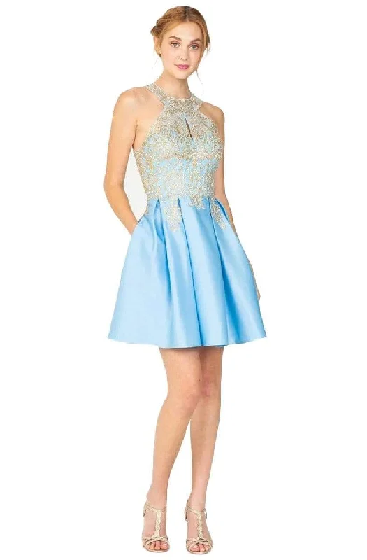 Eureka Fashion - Embroidered Halter Satin A-line Dress