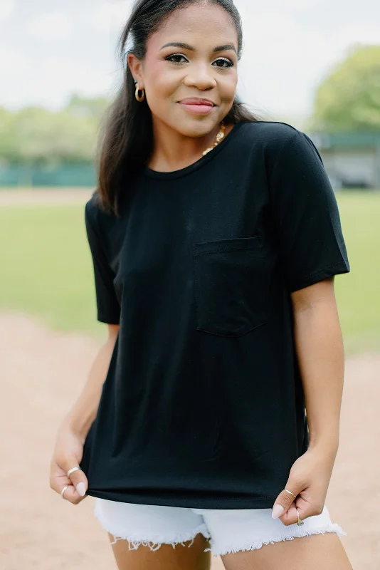 Black Basic Front Pocket Tee