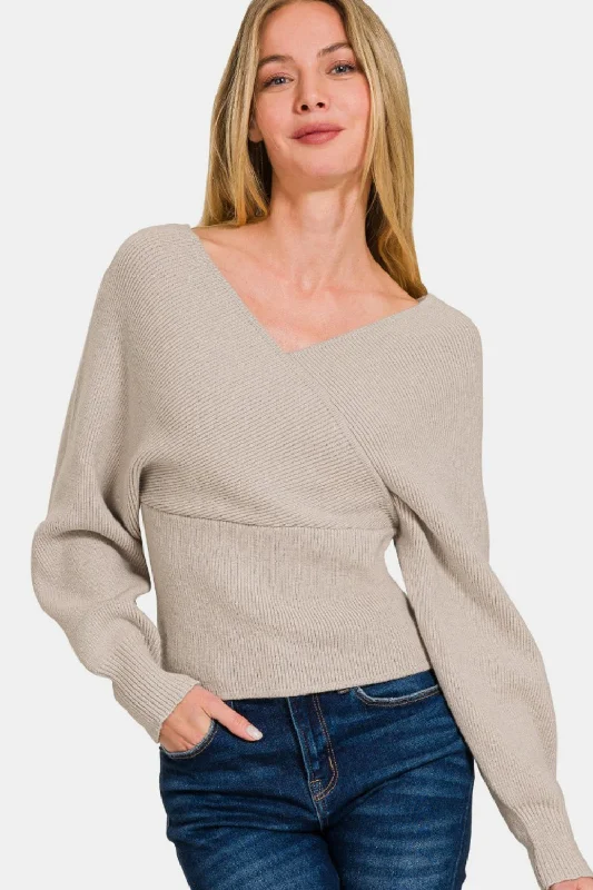 Cross Wrap Rib Long Sleeve Sweater