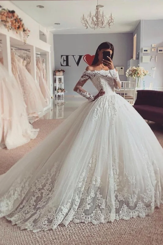 Off-the-shoulder Long Sleeves Lace Wedding Dresses Shopping