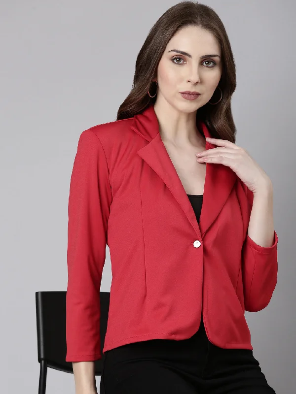 Women Red Solid Single Breasted Blazer