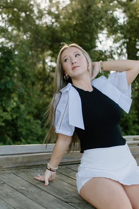 Black Bow Tie Detail Knit Top