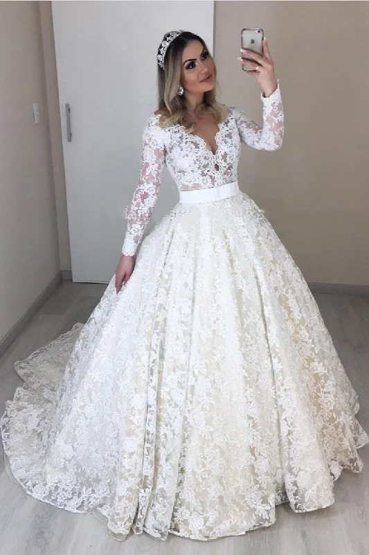 Vintage Lace Wedding Dresses with Full Sleeves