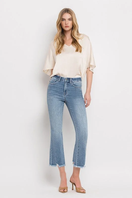 High Rise Crop Flare Jeans in Merciful Wash