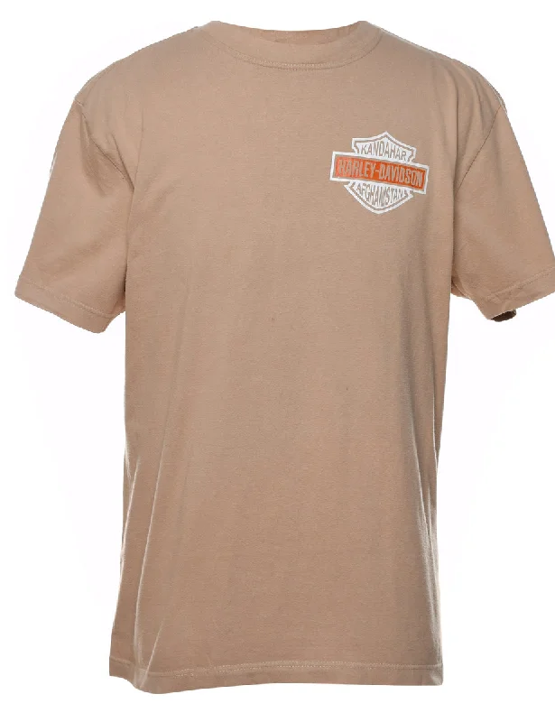 Light Brown & Black Harley Davidson Printed T-shirt - L