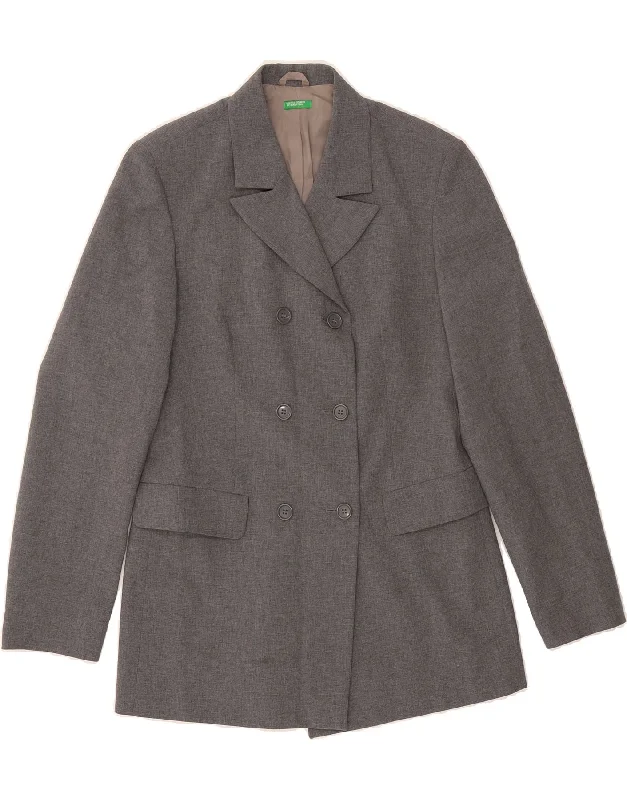 BENETTON Womens Double Breasted Blazer Jacket IT 42 Medium Grey Polyester