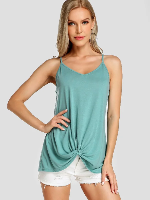 Custom Deep V Neck Plain Spaghetti Strap Twist Sleeveless Camis