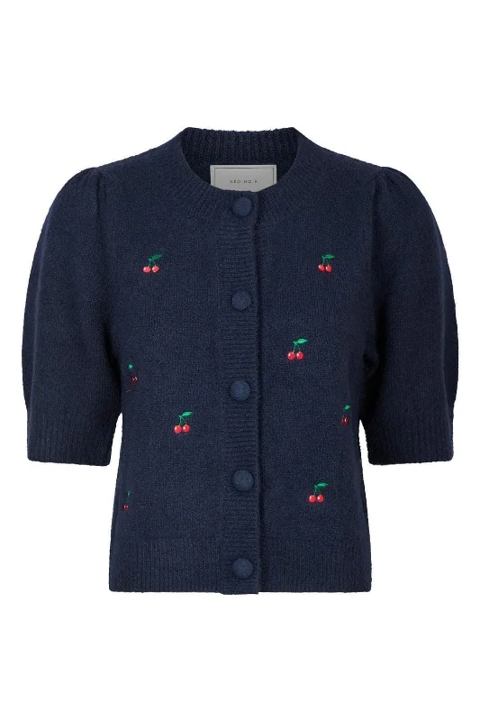 Neo Noir - Trudy Embroidery Knit Cardigan - Navy