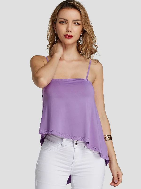 Custom Off The Shoulder Backless Spaghetti Strap Sleeveless Purple Camis