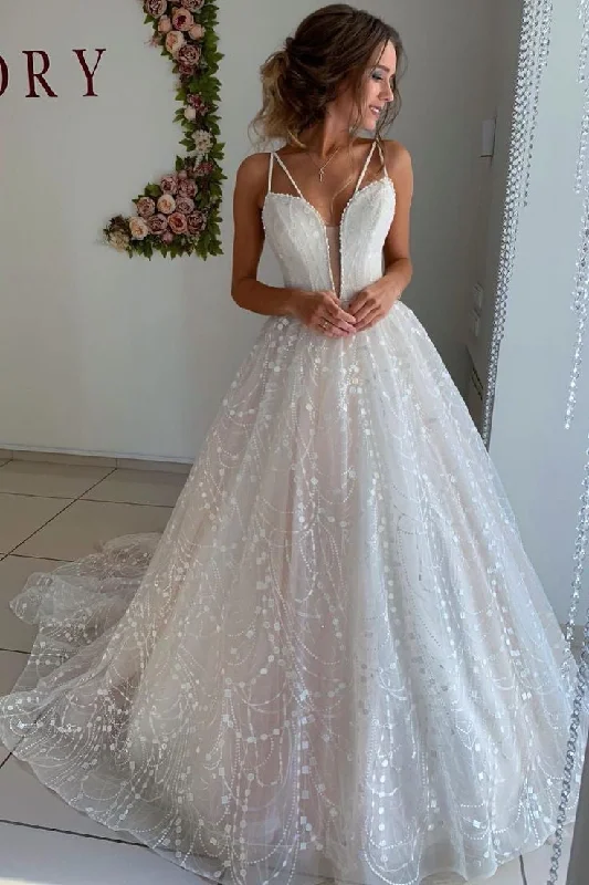 Gorgeous Lace Bridal Gown with Plunging Neckline