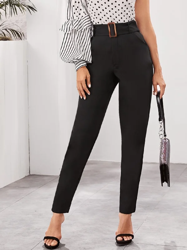 Elegant Plain Zipper High Waist Long Women Pants