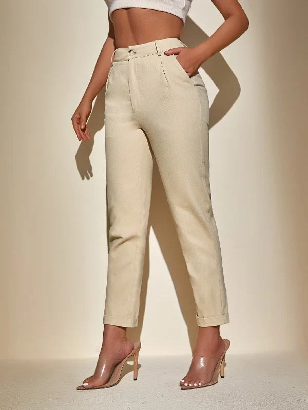 Casual Plain Pocket High Waist Cropped Women Pants