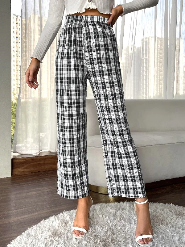 Casual Plaid High Waist Long Women Pants